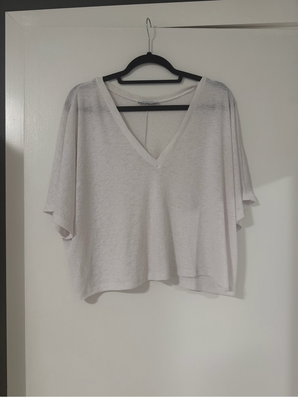 Zara White V-Neck Boxy Tunic Top